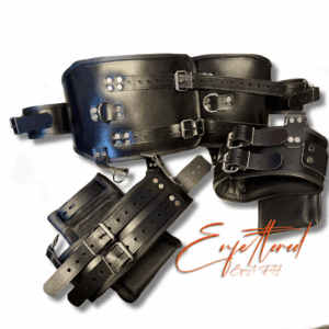Enfettered Padded Leather Waist to Thigh And Mitt Restraint Belt